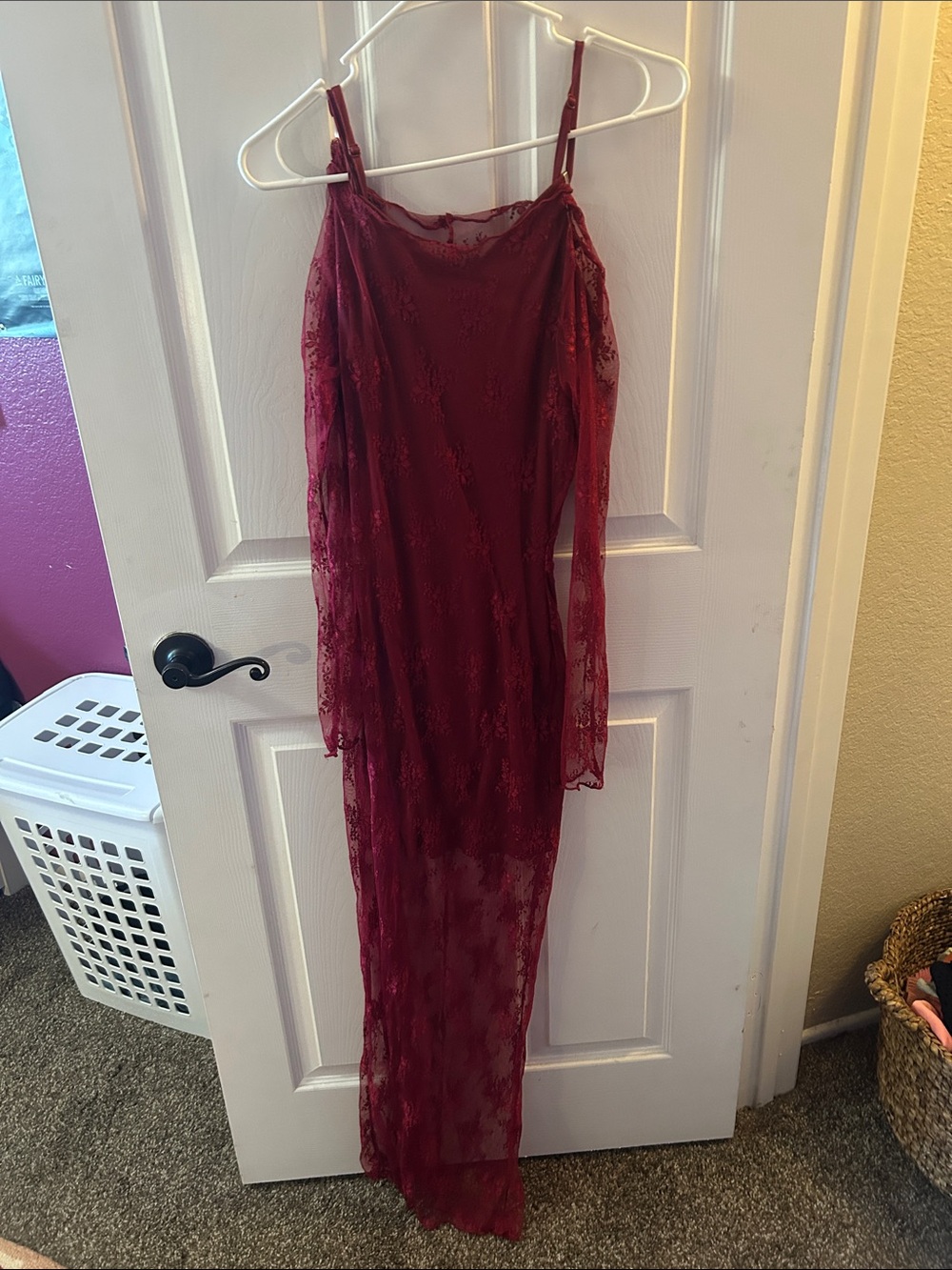 Sheer Lace Burgundy Slip Dress
